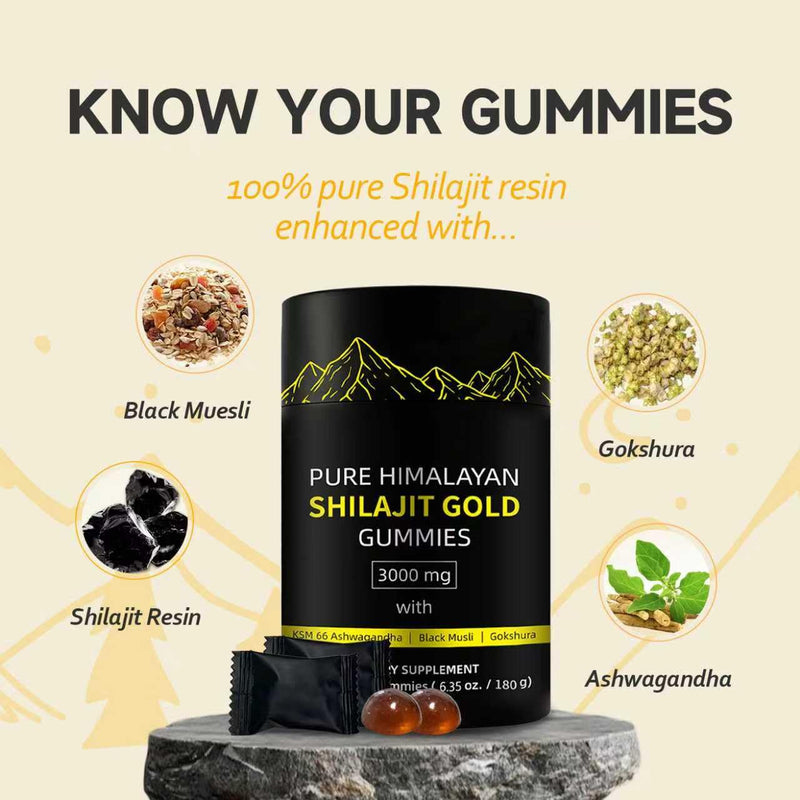 Shilajit Gummies for Man, Gold Seal Pure & Natural Himalayan Shilajit Enriched with Acid Fulvic, Essential Minerals, 85+ Trace Elements to Boost & Immune Support, Energy Gummies, 60 Capsules