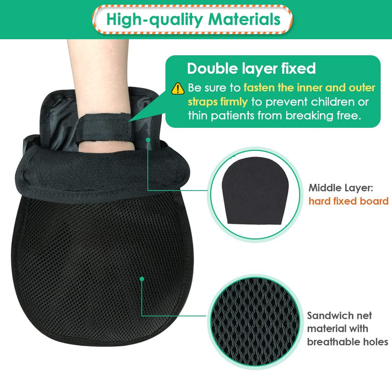 Bed Restraints Dementia Gloves Safety Hand Control Mitts Medical Bondage Locking Mittens Patients Caregivers Elderly Protectors Product, Prevent Scratching Harm, 1 Pair Dual Purpose, Black