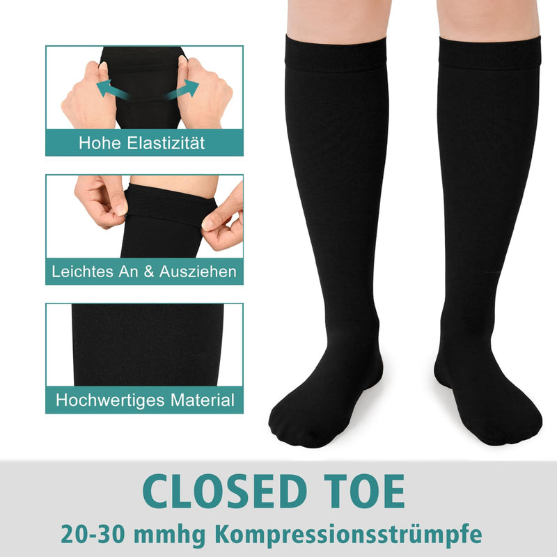 [Australia] - Evolyline 2 pairs of medical compression stockings for women and men, 20-30 mmHg, class 2, calves, closed toe area, support stockings, compression socks, thrombosis stockings, graduated support for edema, black, XXL 