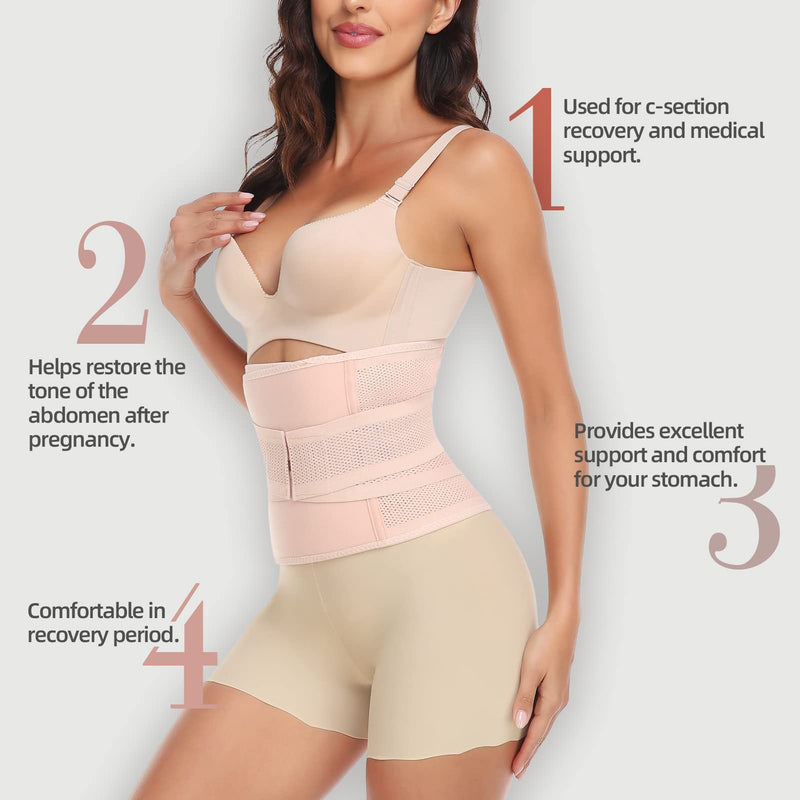 KIWI RATA Postpartum Belly Band, Postpartum Belly Support Recovery Wrap,Recovery Belly/Waist Belt, C Section Postpartum Belly Wrap, Abdominal Binder, After Birth Brace, Slimming Girdles Large Skin Color