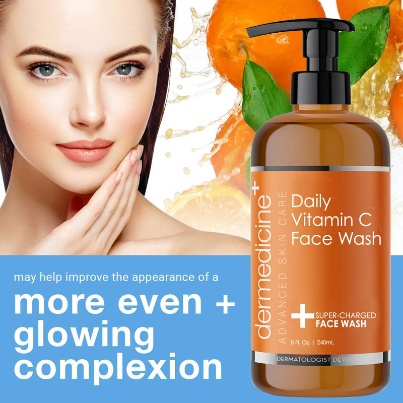 Vitamin C Face Wash with Retinol, Daily Cleanser, 8 fl oz, 240 ml | Marine and plant extracts, helps brighten the look of skin and balance the appearance of complexion