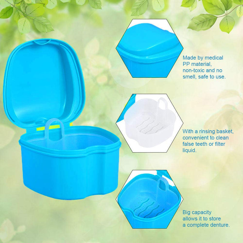 [Australia] - Denture Bath Box Cup, Complete Clean Care for Dentures, Clear Braces, Mouth Guard, Night Guard & Retainers,Traveling (Blue & White) Blue & White 