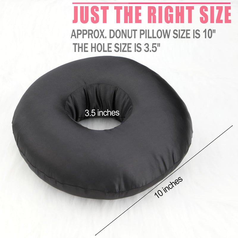 [Australia] - Satin Ear Piercing Pillow for Side Sleepers Silky Piercing Pillows with Ear Hole Support Head Ear Pain Sore Relief Pressure Sore Cushion Guard Black 