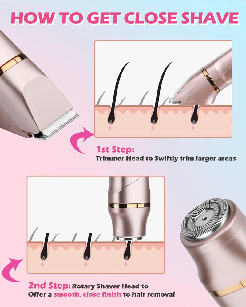 [Australia] - Bikini Trimmer for Women Electric Razors Personal Groomer for Face Pubic Hair Removal, Painless Electric Shaver for Private Area,Underarm, Legs, Arms, Rechargeable,IPX7 Waterproof Rose Pink 