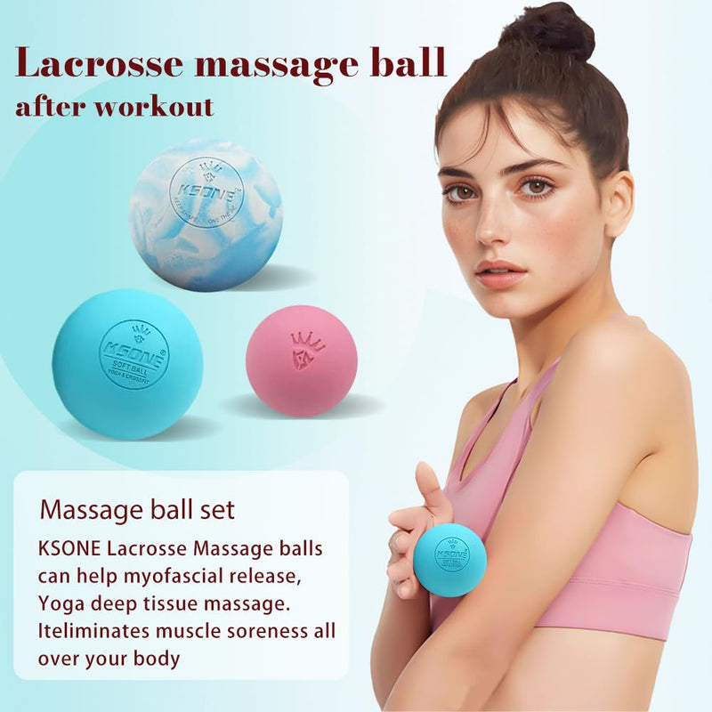 [Australia] - KSONE Massage Lacrosse Balls -Massage Balls for Myofacial Release&Trigger Point Therapy-Set of 2-Hard Lacrosse Massage Ball &Soft Massage Ball with one mini Ball Multi Blue 