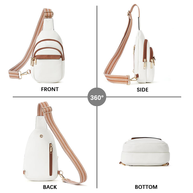 BOSTANTEN Sling Bag for Women Leather Crossbody Bags Fanny Pack Chest Bag for Travel | Adjustable Wide Strap, Small, Anti Theft, Lightweight, Multi Pockets and Carrying Way, Card Slot, Cute Trendy for Everyday A-beige