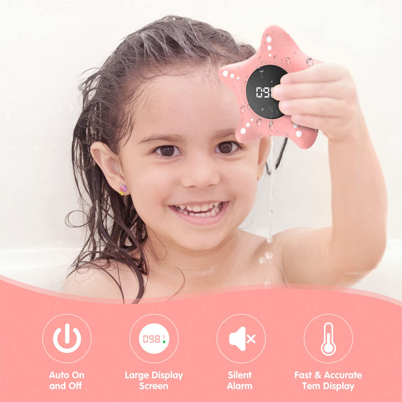 [Australia] - Baby Bath Thermometer Safety, Auto On & Off Bathtub Thermometer Floating Toy, Digital Bathing Water Temperature Warning Thermometer, Pink Sea Star Shape Black 