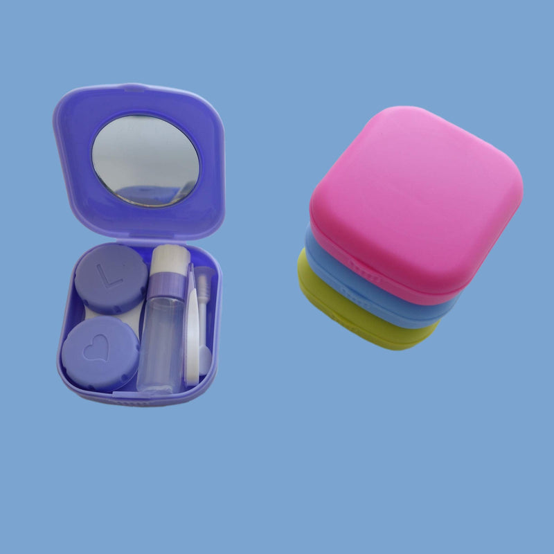 [Australia] - 4 Pack Colorful Contact Lens Case Kit with Mirror Durable, Compact, Portable Soak Storage Kit 
