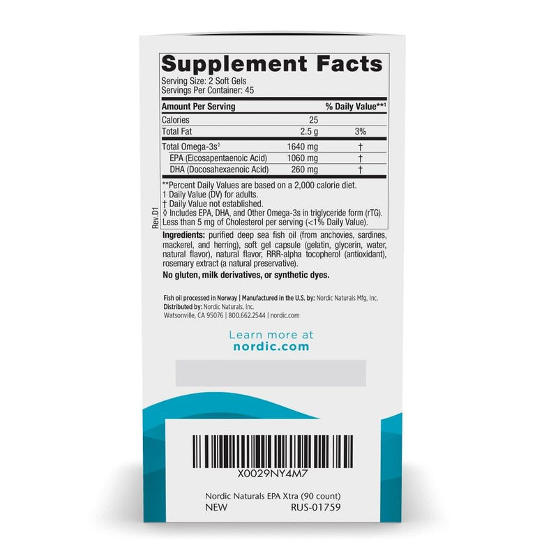 [Australia] - Nordic Naturals EPA Xtra, Lemon - 90 Soft Gels - 1640 mg Omega-3 - High-Intensity EPA Formula for Positive Mood, Heart Health & Healthy Immunity - Non-GMO - 45 Servings 90 Count (Pack of 1) 