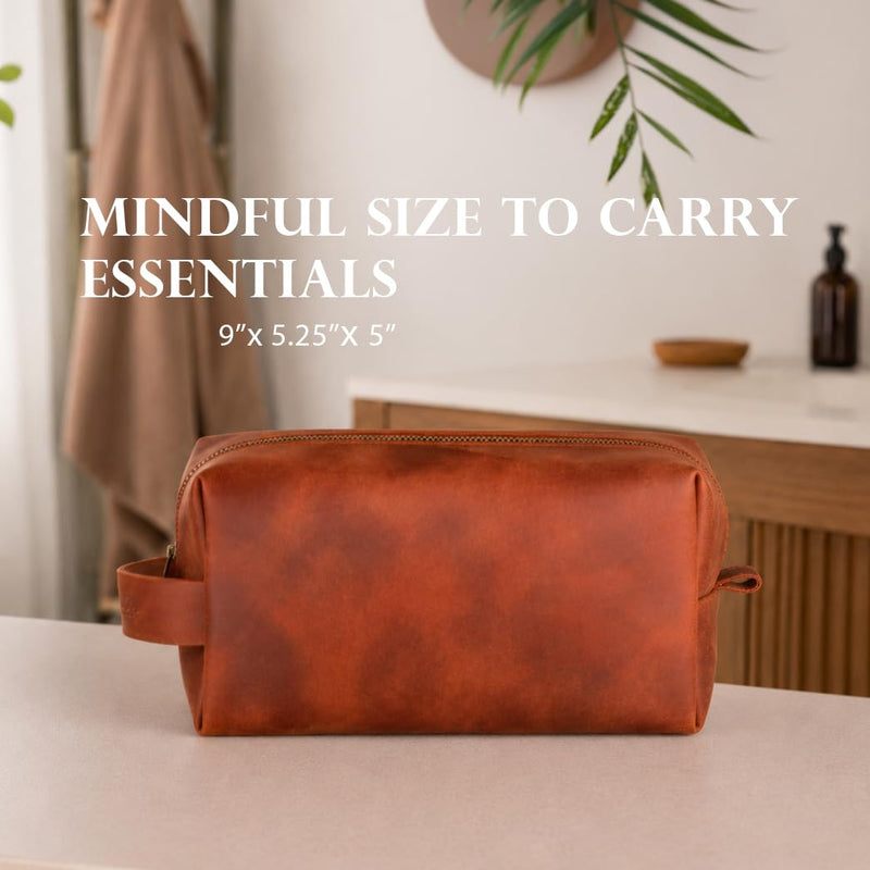Full Grain Leather Toiletry Bag for Men – Handmade in USA – Waterproof Dopp Kit for Shaving Kit, Travel, Gym – Real Leather Serves as Gift for Dad, Husband, Boyfriend, Friend, Groomsmen