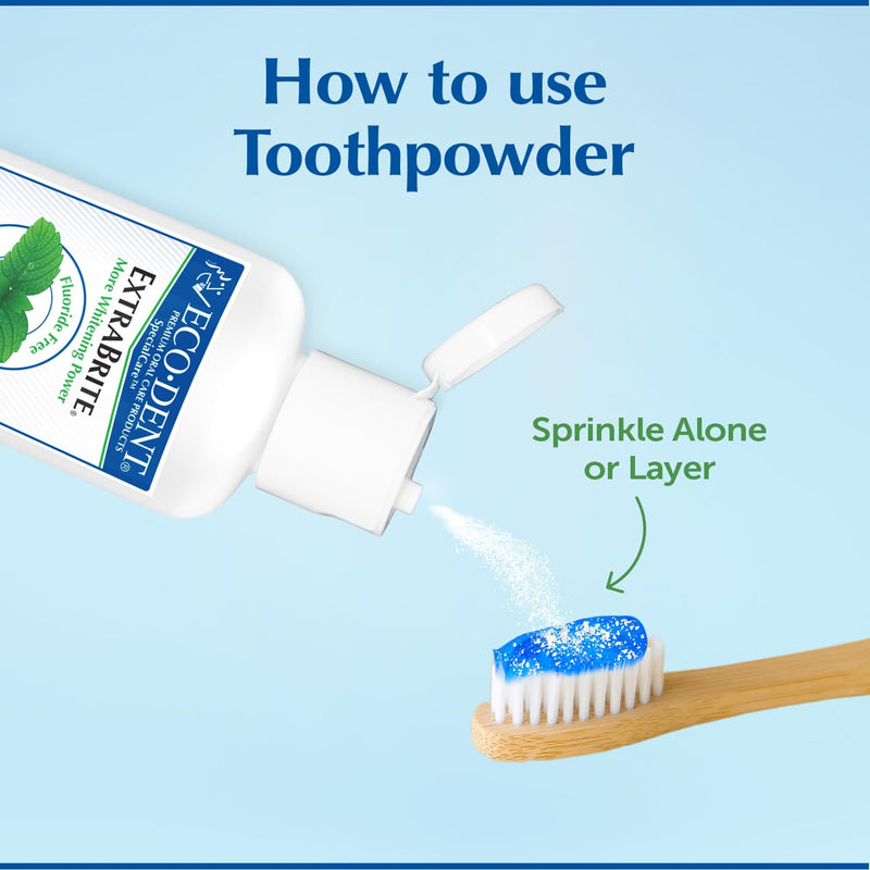 [Australia] - Eco-Dent ExtraBrite Baking Soda Toothpowder, Mint - Fluoride-Free Toothpaste Powder, SLS-Free Tooth Powder with Oxidizing Calcium Peroxide, Whitening Toothpaste Alternative, 2 Oz Ea (Pack of 2) 
