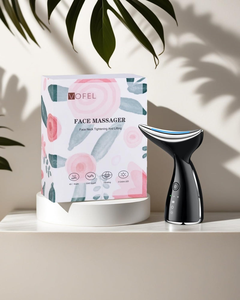 Face and Neck Massger for Skin Care Electric Face Neck Lifting Massager with 45℃ Heat & 3 Massage Modes for Wrinkles Facial Neck Massager (Black) Black