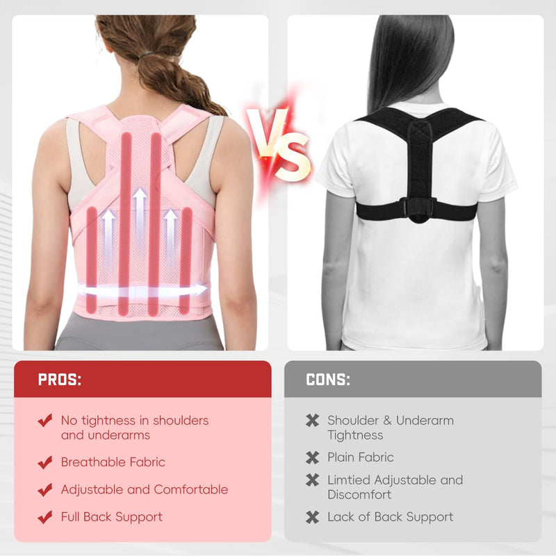 Back Brace Posture Corrector for Women & Men, Adjustable Shoulder Straightener with Full Back Support, Relief for Lower & Upper Back Pain, Hunchback & Scoliosis (Pink, Medium) Pink