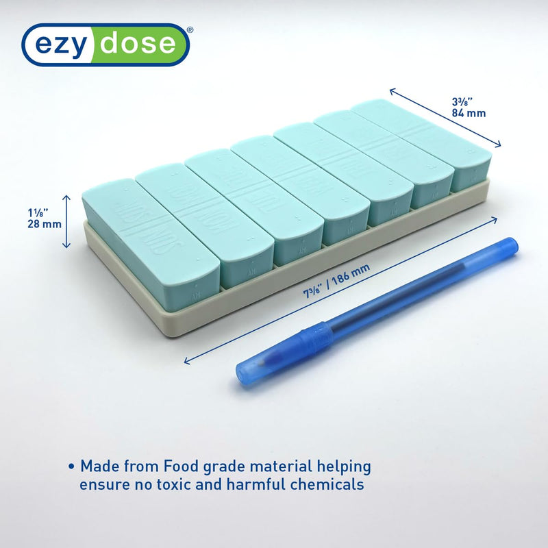 Ezy Dose Weekly (7-Day) AM/PM Pill Organizer, Large Medicine Planner, Teal | Daily Vitamin & Supplement Medicine Case, Pop Up Removable Compartments, Embossed Matte Design, Travel-Friendly, BPA-Free