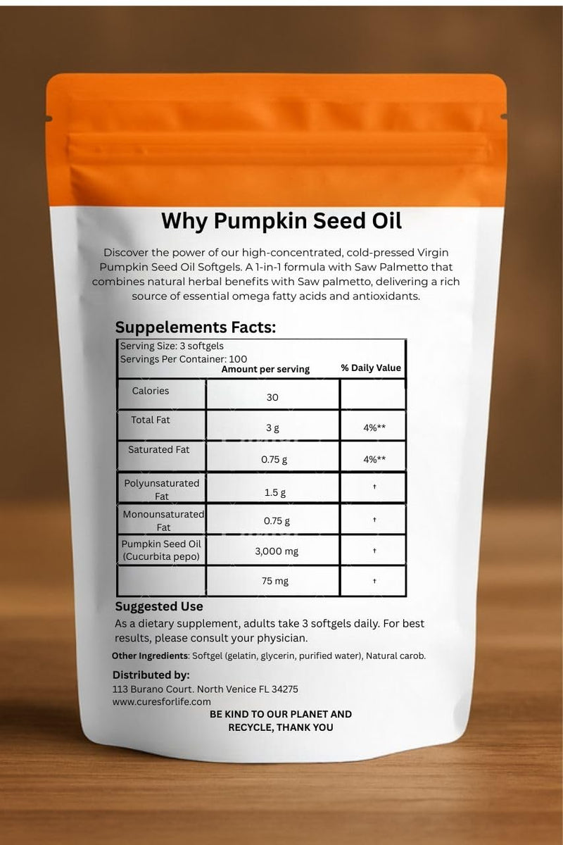 [Australia] - Pumpkin Seed Oil with Saw Palmetto ‚Äì 3000mg Per Serving, 300 Softgels | Cold Pressed Virgin Oil | Supports Prostate, Bladder, Urinary & Hair Health | Non-GMO 