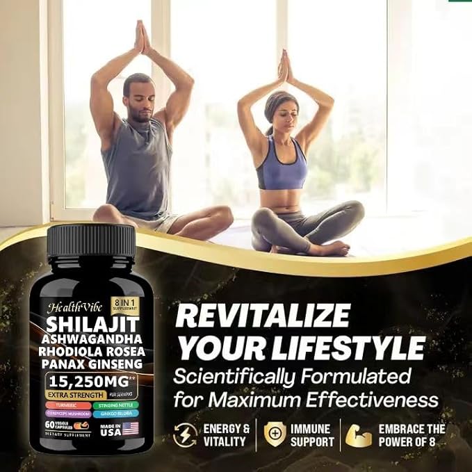 [Australia] - Shilajit 9000 Panax Ginseng 1500MG Ashwagandha 2000MG Rhodiola Rosea 1000MG, Turmeric 500MG, Gingko Biloba 500MG, Stinging Nettle 250MG, Cordyceps Mushroom 500MG (60 Caps) 60 Count (Pack of 1) 