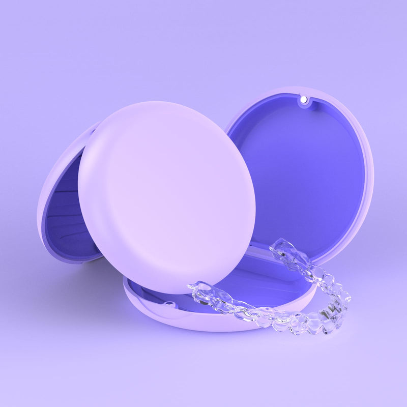 [Australia] - 2 Pack Retainer Case, Slim Aligner Case, Compatible with Invisalign, Mouth Guard Case, Cute Orthodontic Retainer Case with Retainer Removal Tool and Brush, Purple 2Pack-Purple 