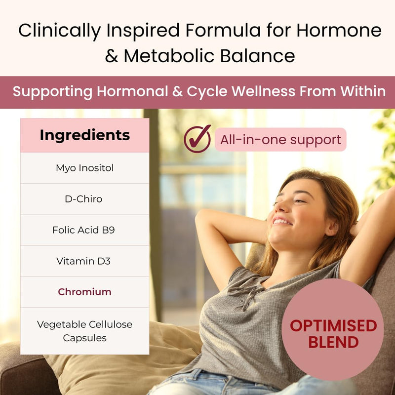 Myo Inositol & D-Chiro Inositol Complex with Chromium, Folic Acid & Vitamin D3 – 120 Capsules - PCOS & Fertility Hormone Support Supplement for Women 120 count (Pack of 1)