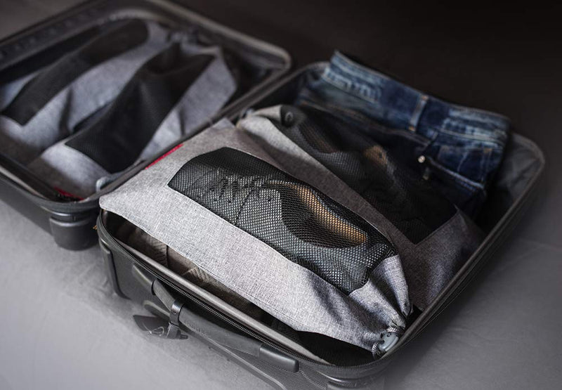 LeanTravel Bundle Compression Packing Cubes Set of 3 + Shoe bags for Travel Set of 6 - Color Grey