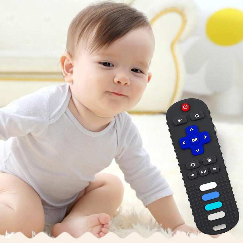 [Australia] - 2-Pack Baby Teething Toys-TV Remote Control Shape Silicone Infants Teething Toys for Babies 0-18 Months,BPA-Free (2packs-Black) 2packs-Black 