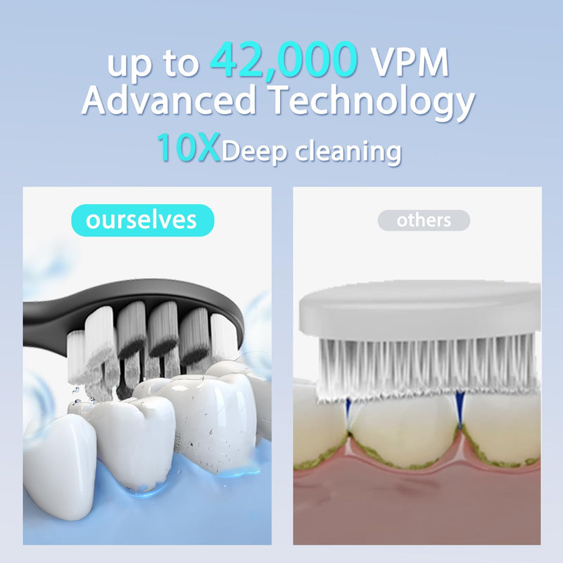 [Australia] - Electric Toothbrush Set, Equipped with 10 Brush Heads and Travel case, IPX8 Waterproof, 2-Minute Timer, 42000 high-Frequency Vibrations, 5 Modes, The First Choice for Gift Giving Black 