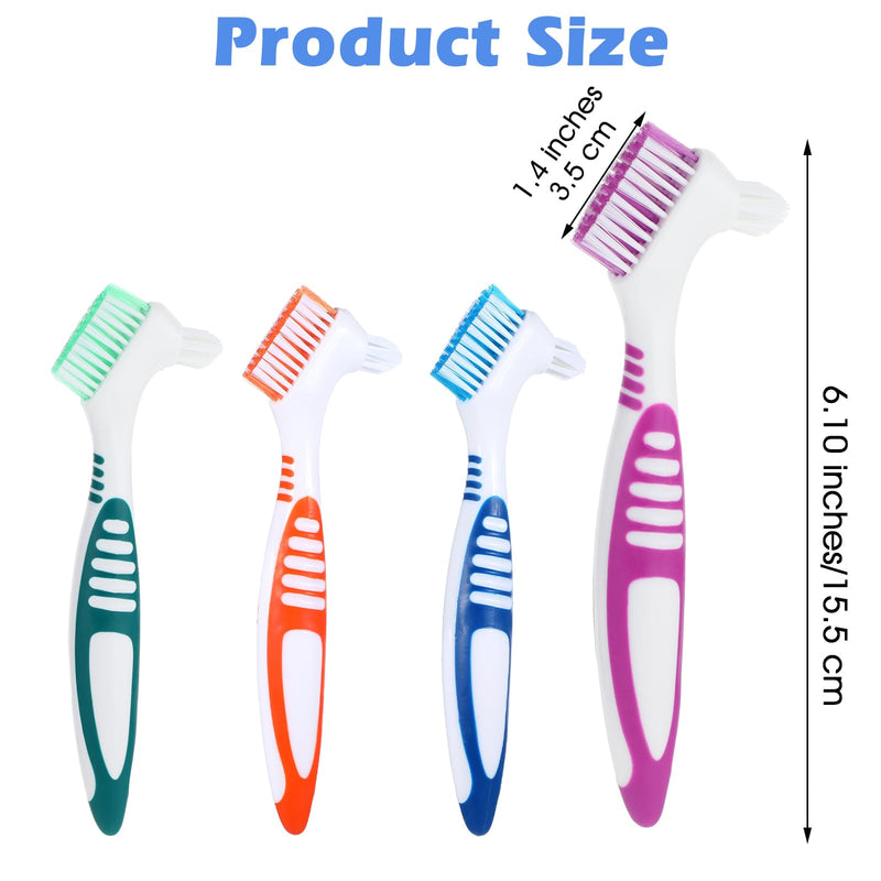 [Australia] - 4 Pcs Denture Brush, Portable Denture Toothbrushes with Carrying Case, Dual Angled False Teeth Care Cleaning Brush with Multi-Layered Soft Bristles (Purple, Green, Blue, Orange) 