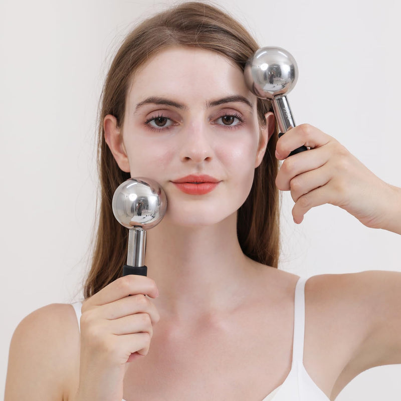 [Australia] - Pfefe 360 Rotating Ice Globes for Face & Eyes, Unbreakable Stainless Steel Cryo Sticks for Beauty Routines, Facials Cold Roller Colling Globes for Puffiness, Wrinkles, Dark Circles, Headaches Black 