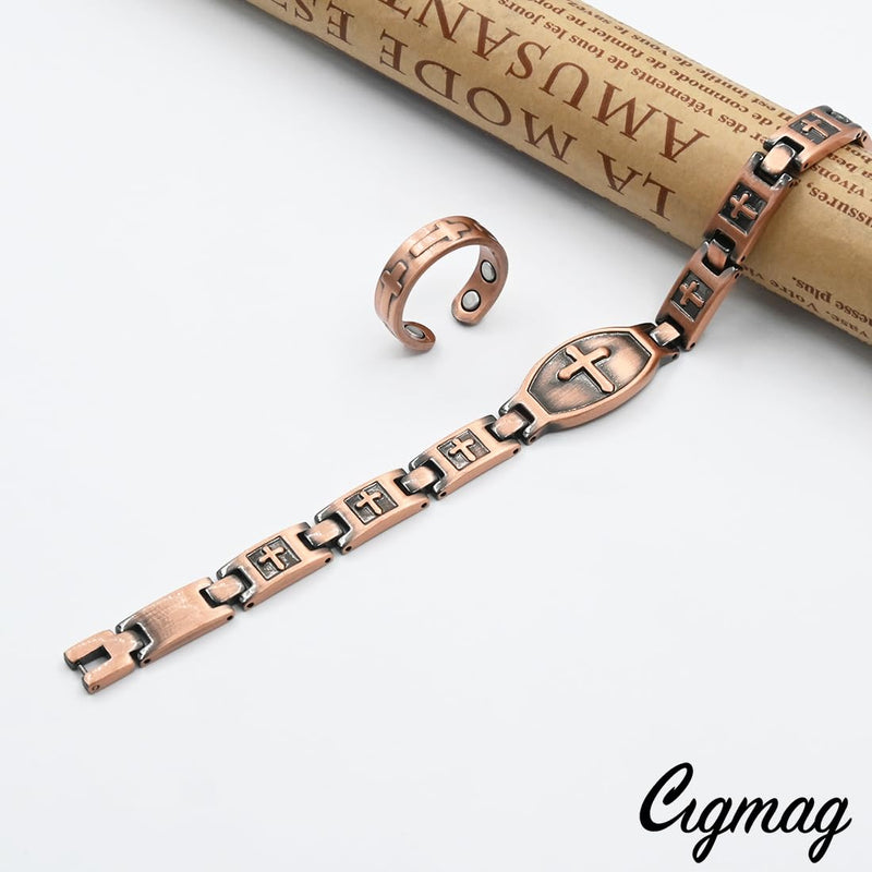 [Australia] - Copper Bracelet for Women, Magnetic Bracelets for Women with Ultra Magnets, Pure Copper Adjustable with Sizing Tool (Cross) Cross 