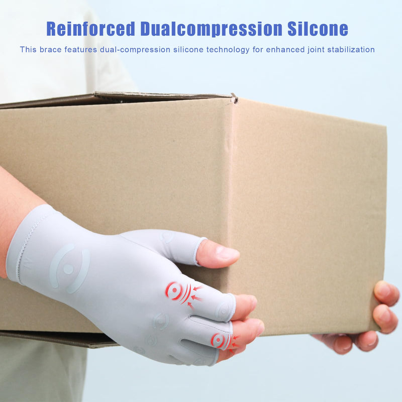 All-Around Compression Arthritis Gloves for Women & Men for Pain，Rheumatoid Arthritis, Carpal Tunnel Relief Glove Grey Small