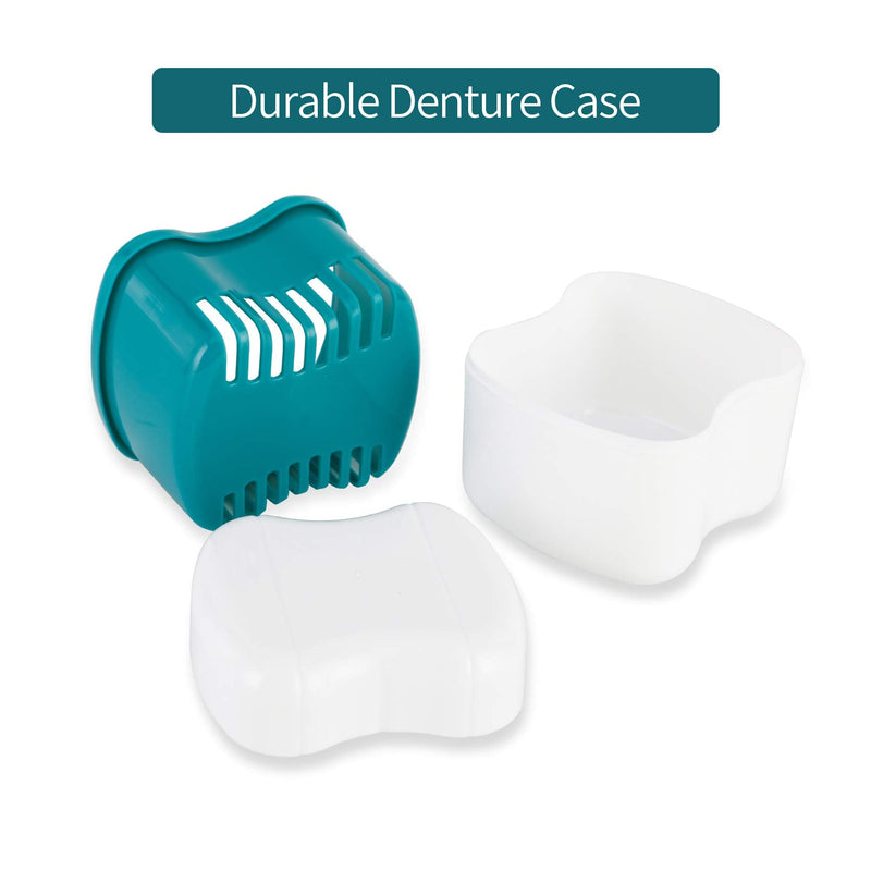 [Australia] - Denture Bath Case with Strainer Basket, Orthodontic Dental Retainer Storage Soak Container Cleaning Soaking Cup, Moth Guard Storage Box Holder for Office|Travel|Household Dark green 