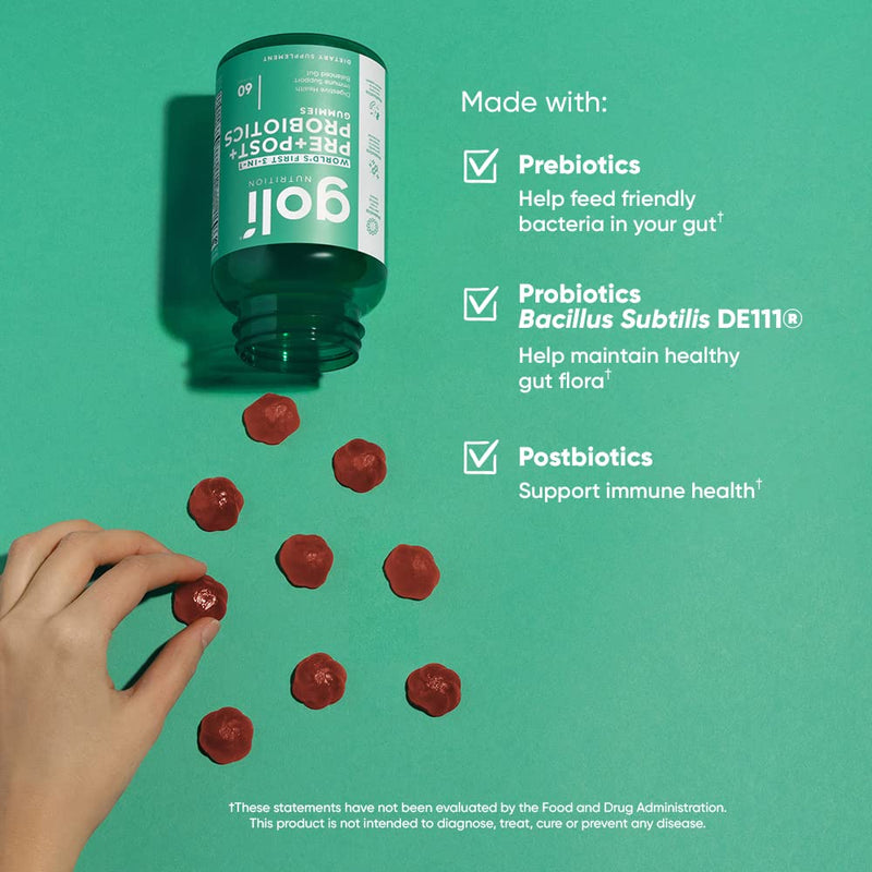 [Australia] - Goli Nutritional Supplement, Pre+Post+Probiotics Gummy - 60 Count - World's First 3-in-1 Gluten-Free, Vegan, Non-GMO, and Gelatin-Free. Watermelon 60 Count (Pack of 1) 