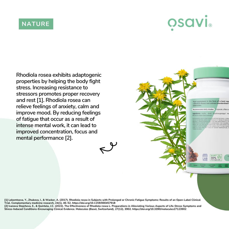 Osavi Rhodiola Rosea Root 400mg – 120 Vegan Caps | Adaptogenic Support for Reducing Stress–Induced Fatigue and Enhancing Mental & Physical Wellbeing 120 count (Pack of 1)
