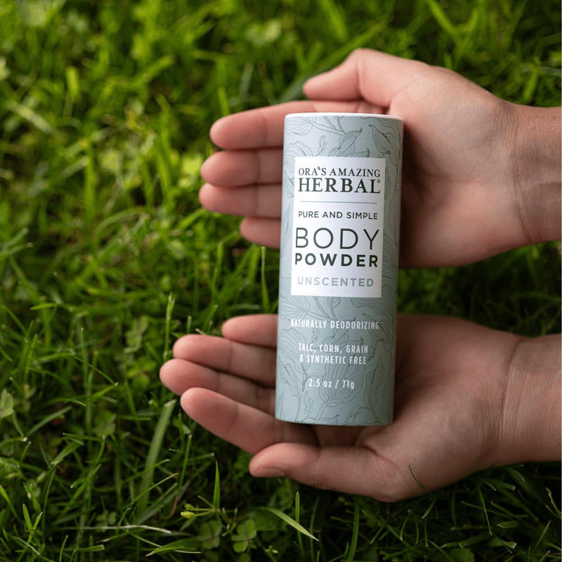 Ora's Amazing Herbal Fragrance Free Body Powder for Women and Men, Unscented Talc Free Talcum Powder, Cornstarch Free Dusting, Waxing, Natural Sugaring, Foot Powder, Dry Shampoo, Made in USA, 2.5 oz