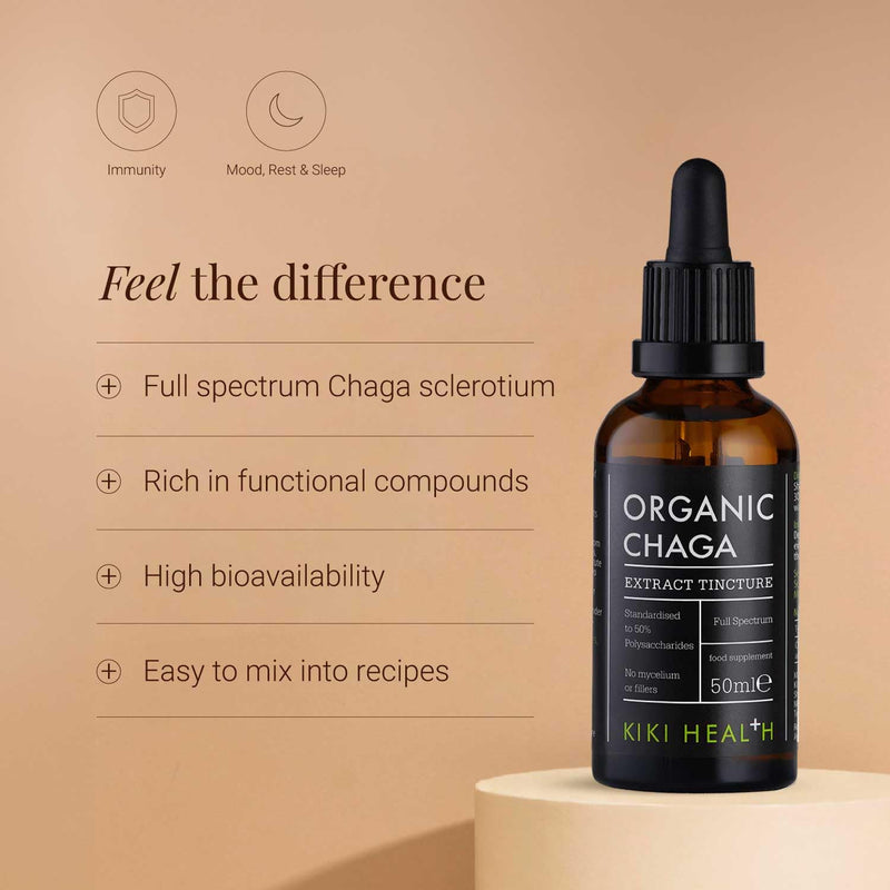 KIKI Health - Organic Chaga Tincture - Supports Immune Function, Daily Vitality & Cellular Health - Full-Spectrum Chaga Sclerotium Extract - No Mycelium, Grains or Starch - 50ml