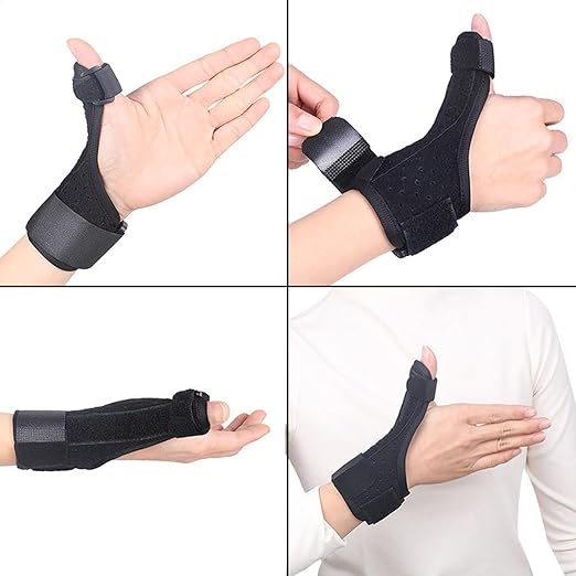 Trigger Thumb Splint- Adjustable Thumb Spica Support Stabilizer Brace for Pain, Sprains, Arthritis, Tendonitis, Breathable and Easy Application.(Right & Left Hand) (Black) Black