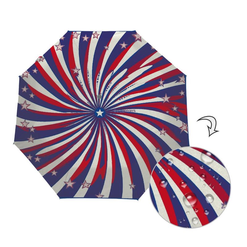 Auto Open Close Umbrellas for Rain and Sun,Folding Windproof Travel Umbrella American Red White Blue Stars Spiral Stripes for Women Men