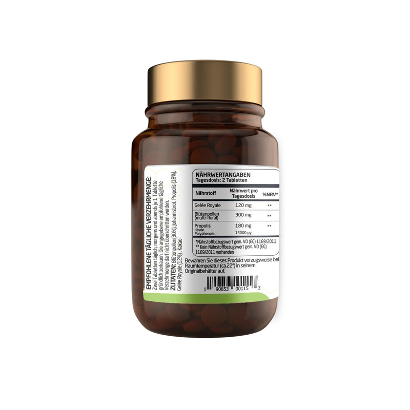 Bee and You Chewable Royal Jelly Tablets with Propolis Extract, Bee Pollen, Vitamins and Minerals, Daily Immune and Energy Support, Gluten Free, for Kids and Adults, 60 Count