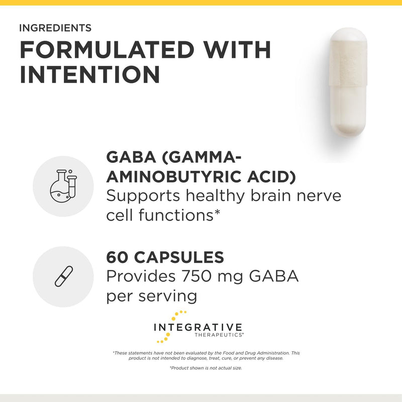 Integrative Therapeutics GABA - Brain Health Supplement that Supports Nerve Cell Function* - Support Neurochemical Balance & Neurotransmitter Production* - Dairy-Free - 60 Capsules (60 Servings) Standard Packaging
