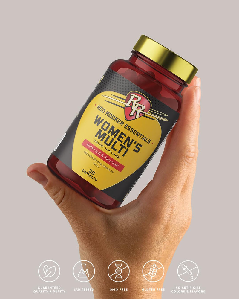 Red Rocker Essentials Women's Multi - Methylated B12 & Folate with Hyaluronic Acid, Silica & 5000 IU D3 - Beauty, Energy & Hormone Support - Once Daily - 30 Capsules