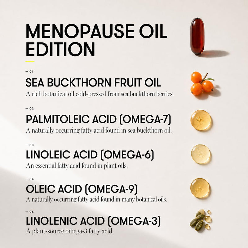 Equi Menopause Oil Edition | Sea Buckthorn Omega-7 Capsules | Vegan Women’s Supplement | Midlife Nutrition for Hydration, Comfort, Balance | Plant Fatty Acid Formula | Daily Wellness Support | 30 Day