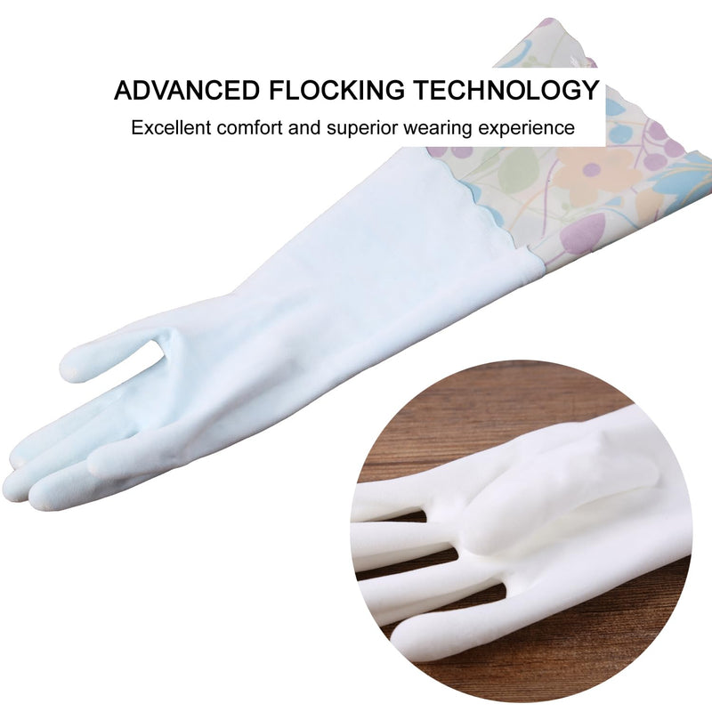 [Australia] - Bamllum 3 Pairs Rubber Cleaning Gloves, Household Kitchen Dishwashing Gloves with Cotton Flocked Liner, Long Cuff 16 Inches, Reusable, Non-Slip (Medium, Blue+Pink+White) Medium 