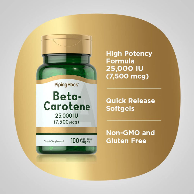 [Australia] - Piping Rock Beta Carotene 25000 IU Softgels | 7500 mcg | 100 Count | Vitamin A Supplement | Non-GMO, Gluten Free 