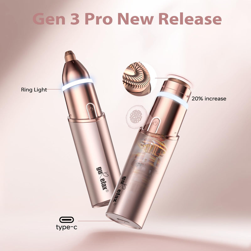 [Australia] - Facial Hair Remover for Women (Gen 3 Pro), guRelax Face Mini Hair Remover, 2024 Luxury Women's Beard Remover with Smartlight, for Face, Eyebrows, Fuzz, with 2 Flawless Replacement Heads Deluxe 2in1 Gold (2x Replacement Heads Included) 