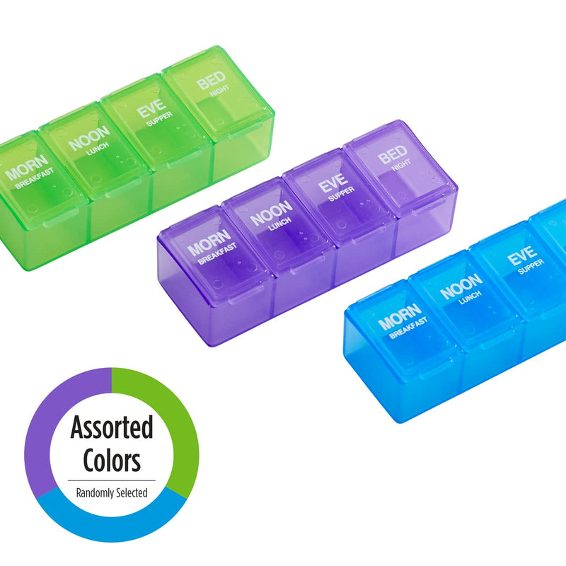 EZY DOSE Daily Pill Case, Medicine Planner, Vitamin Organizer Box, 4 Labeled Compartments, 4 Times a Day, Color May Vary, BPA Free 2.75 Inch Width x 1 Inch Length x 6.25 Inch Height Daily, 4X/Day