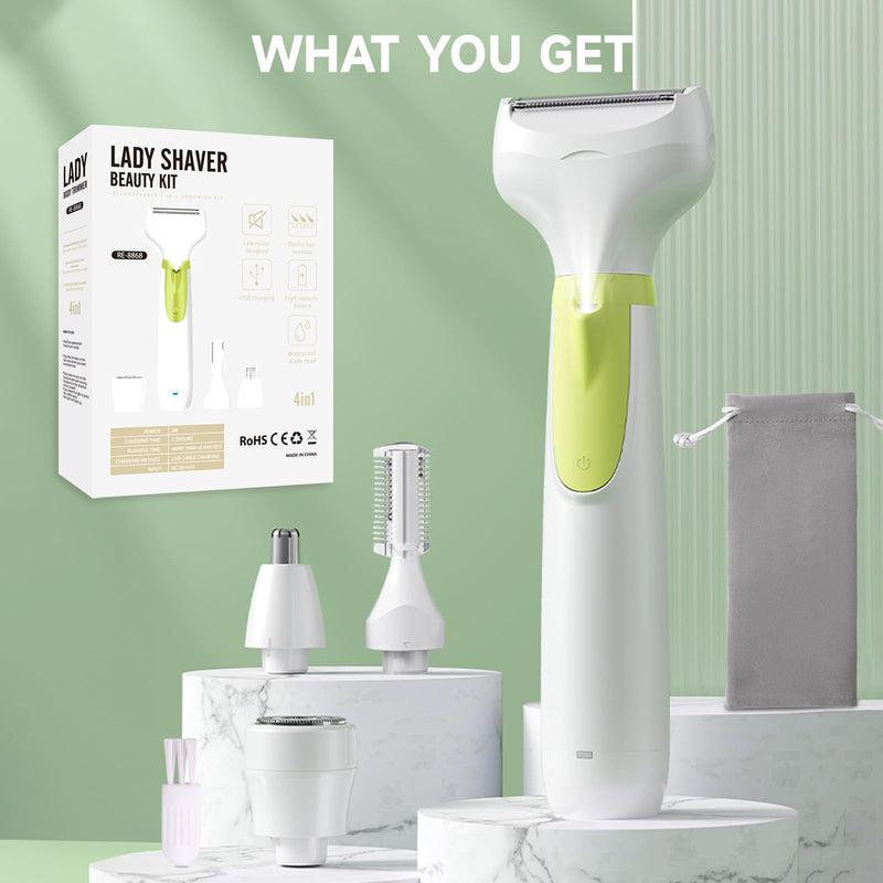[Australia] - Electric Razor for Women- 4 in 1 Electric Shaver for Women, Wet & Dry Bikini Trimmer and Facial Hair Remover,Eyebrow Razors Nose Hair Trimmer Rechargeable Personal Trimmer Groomer for Body Hair 8868 