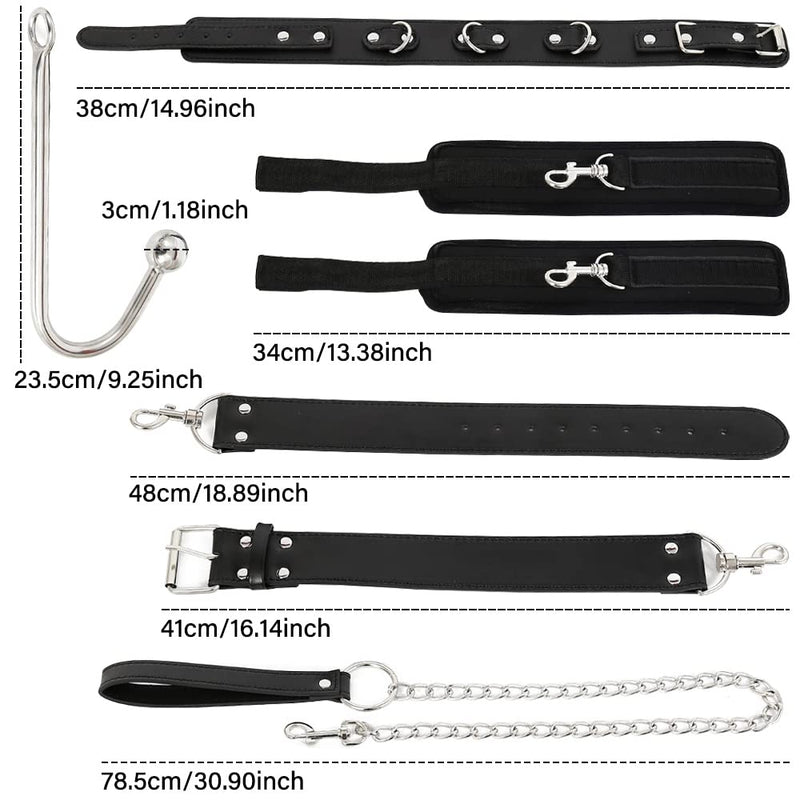 Bondage Collar Anal Hook sex leash Bondage Harness Set with Adjustable Handcuffs & Chain Leash Collar SM Adult Toys Sex Game Accessories (new anal hook set)