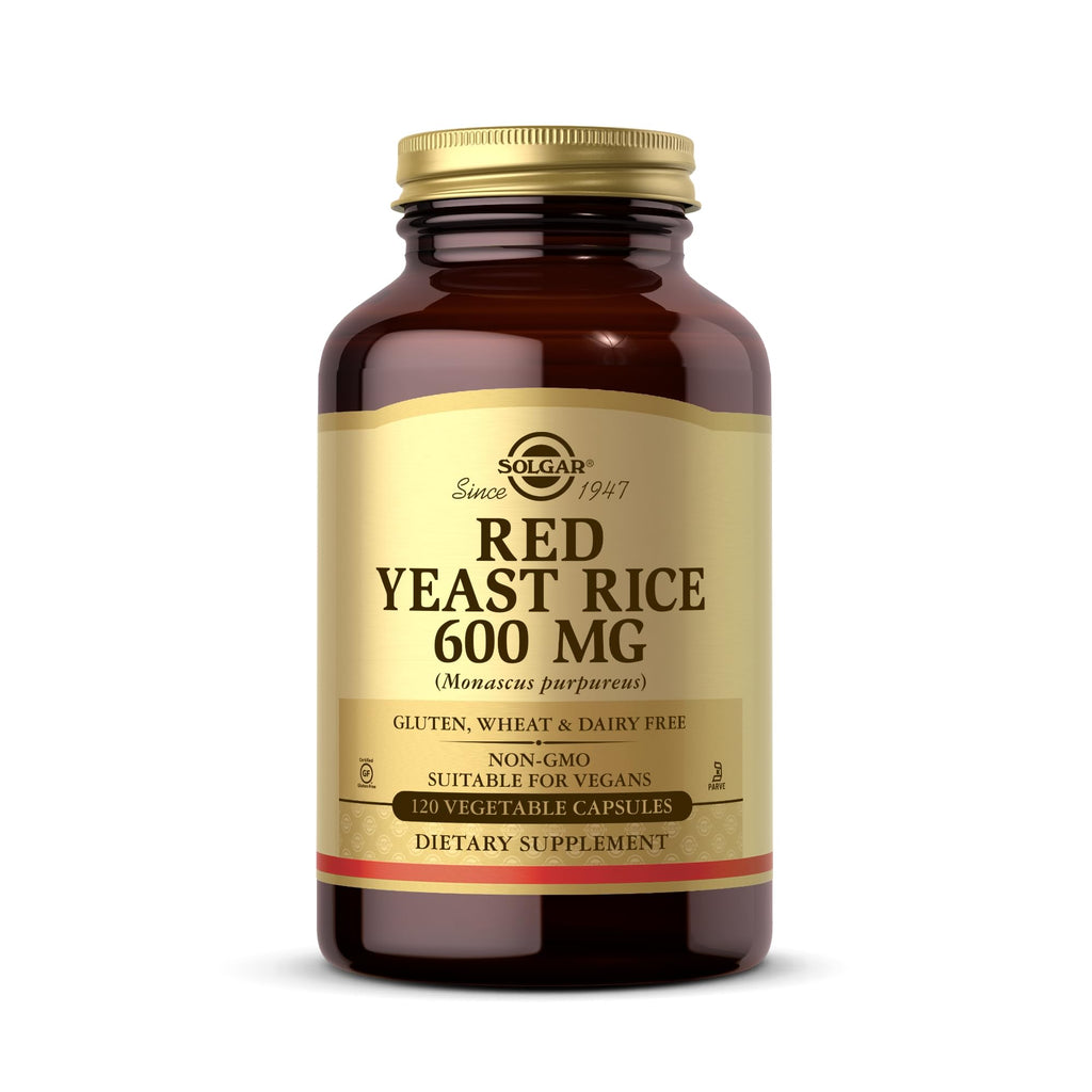 SOLGAR Red Yeast Rice 600 mg - 120 Vegetable Capsules - Non-GMO, Vegan, Gluten & Dairy Free, Kosher - 60 Servings