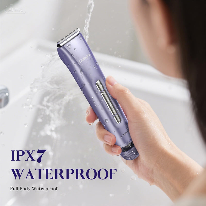 [Australia] - 2-in-1 Electric Bikini Trimmer for Women, IPX7 Waterproof, Rechargeable Razor with Double-Edged Blade, Portable Hair Removal Shaver for Wet and Dry Use (Purple) Purple 