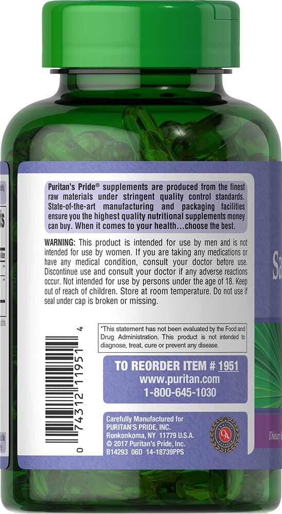 [Australia] - Puritan's Pride Saw Palmetto Extract, Supports Urinary Function and Promotes Prostate heatlh,Softget 180 Count 180 Count (Pack of 1) 