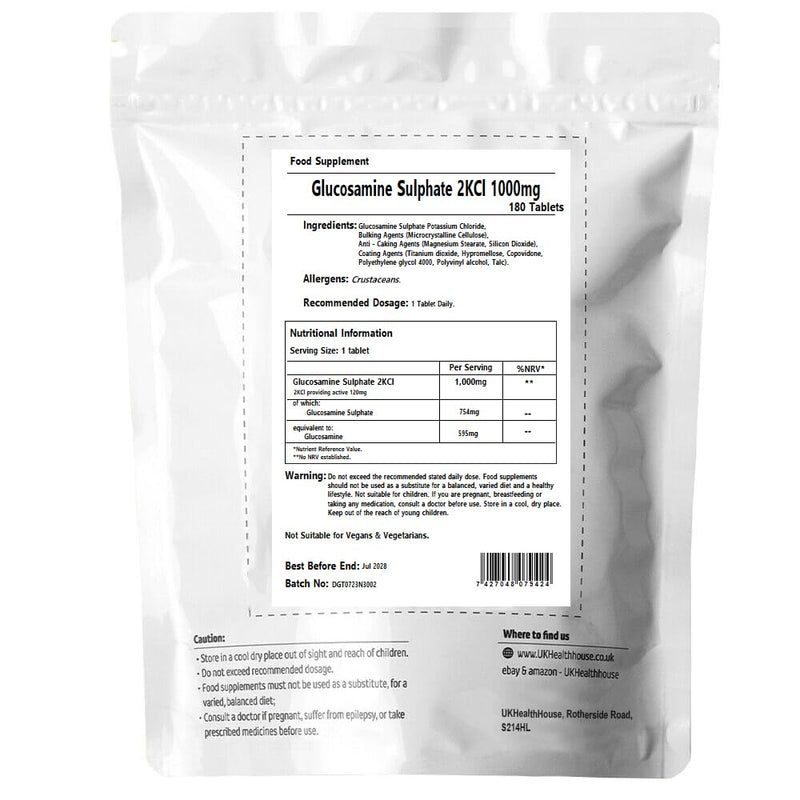 UKHealthHouse Glucosamine Sulphate 1000mg x 180 Tablets 2kcl - High Strength UK Health House Supplements